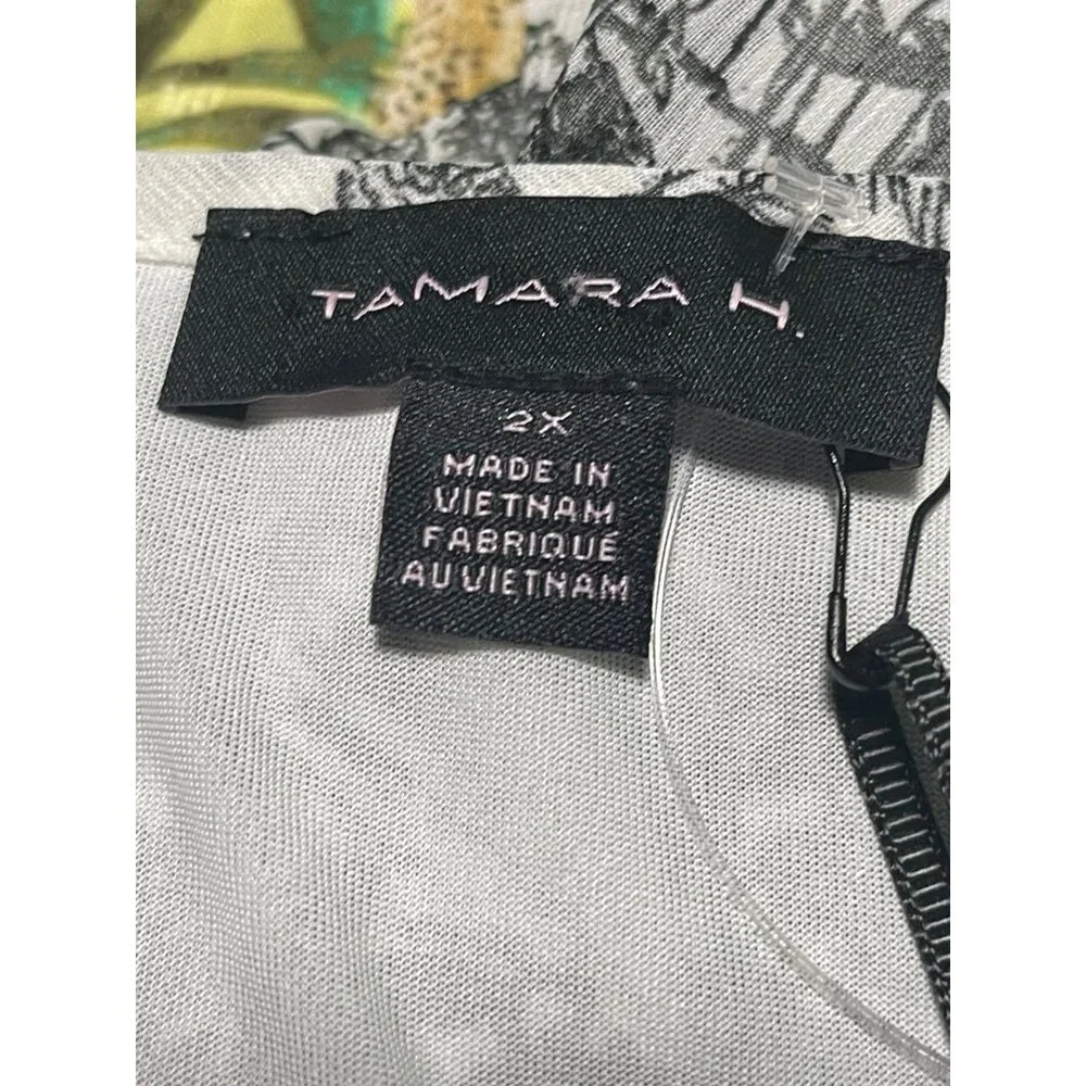 Tamara H Black & White Jungle Print Short Sleeve Top Size 2X